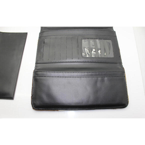 Western Vegan Leather Mixed Faux Hide Bling Belt Trifold Long Wallet - Picture 9 of 11